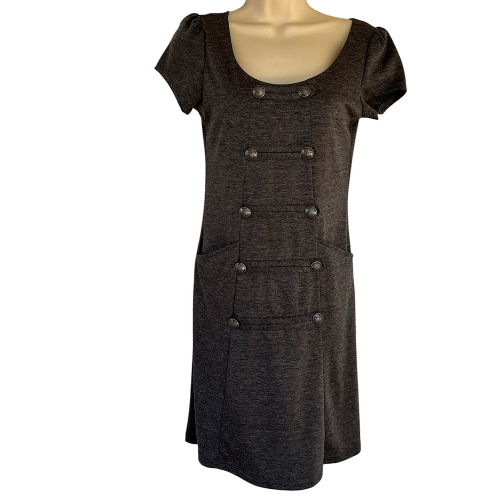 Chesley Women’s Gray Button Front Double Breasted Puff Short Sleeve Dress Size M